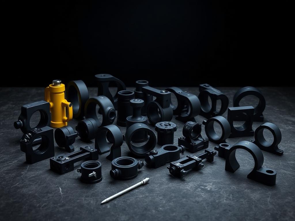 Conjunto de fixadores e suportes industriais impressos em 3D
